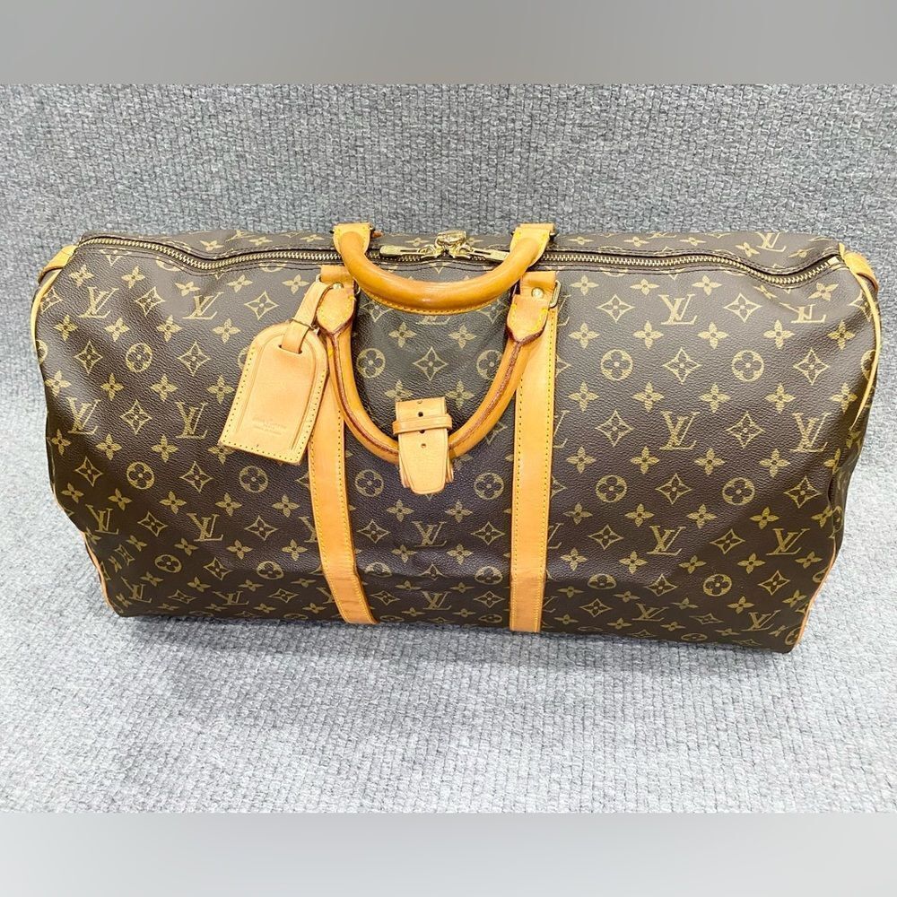 Louis Vuitton Brown Monogram Canvas Travel Duffle with Tan Vachetta Trim